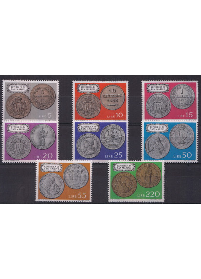 1972  San Marino Ripresa Monetazione 8 valori nuovi Sassone 868-75